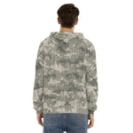 Beige Digital Camo Pattern Print Men's Velvet Pullover Hoodie