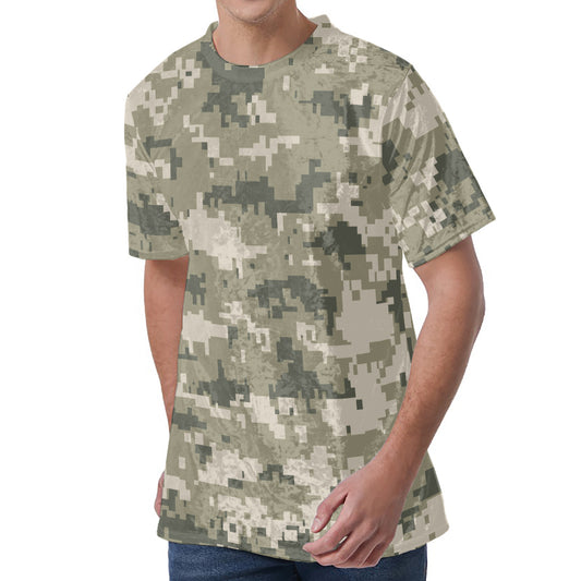 Beige Digital Camo Pattern Print Men's Velvet T-Shirt