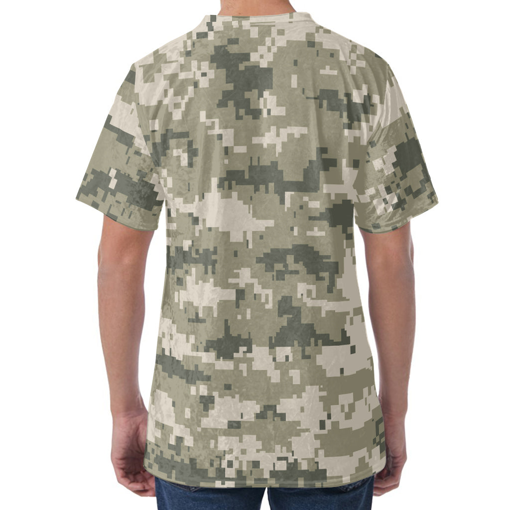 Beige Digital Camo Pattern Print Men's Velvet T-Shirt