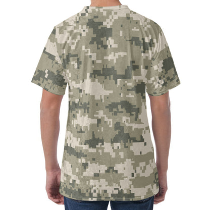 Beige Digital Camo Pattern Print Men's Velvet T-Shirt