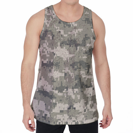 Beige Digital Camo Pattern Print Men's Velvet Tank Top