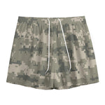Beige Digital Camo Pattern Print Mesh Shorts