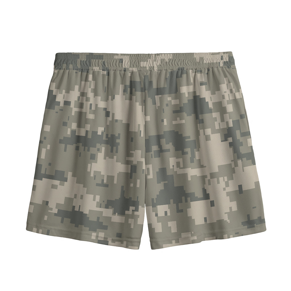 Beige Digital Camo Pattern Print Mesh Shorts