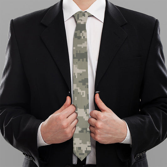 Beige Digital Camo Pattern Print Necktie