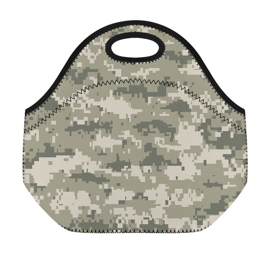 Beige Digital Camo Pattern Print Neoprene Lunch Bag
