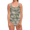 Beige Digital Camo Pattern Print One Piece Swimsuit