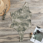 Beige Digital Camo Pattern Print One Shoulder Bodysuit