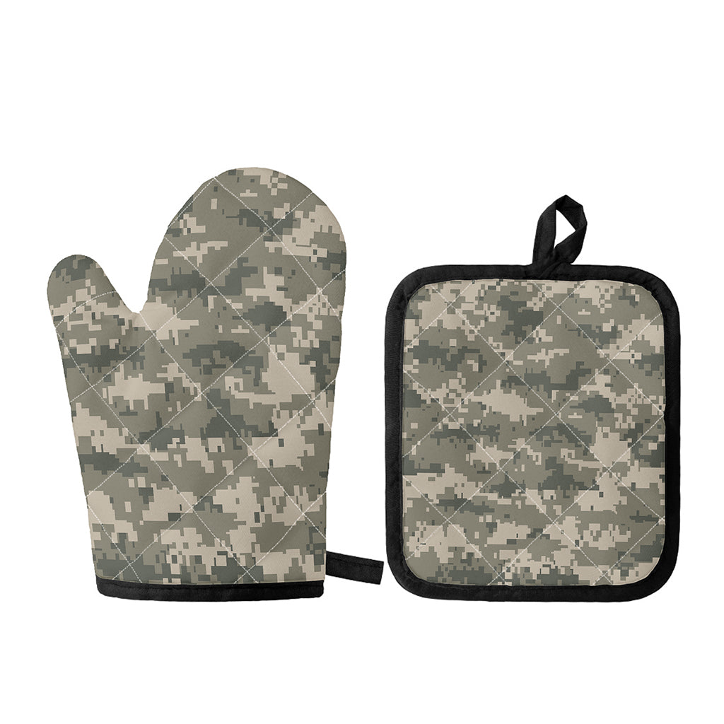 Beige Digital Camo Pattern Print Oven Mitt And Pot Holder Set