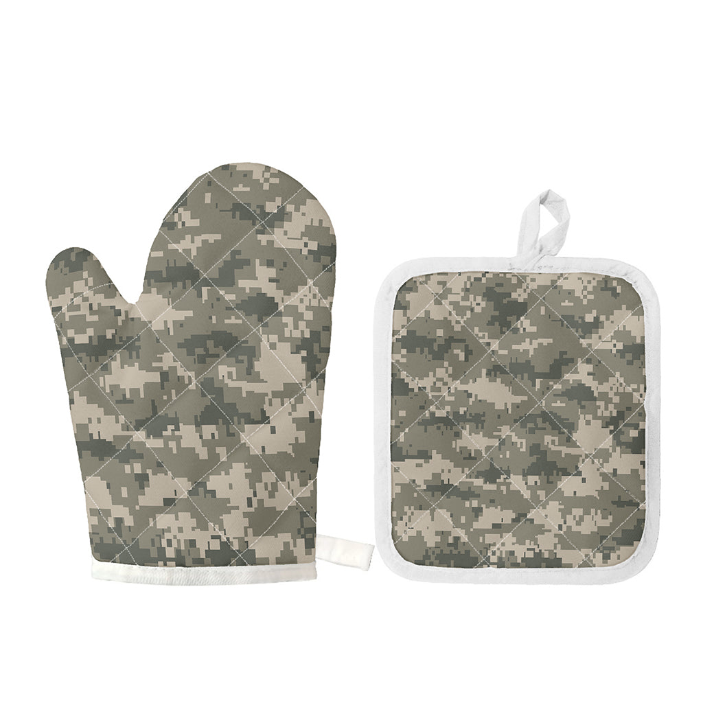 Beige Digital Camo Pattern Print Oven Mitt And Pot Holder Set