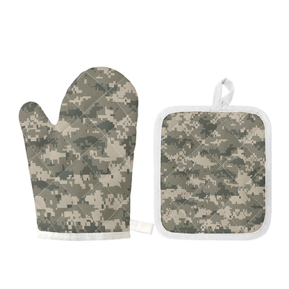 Beige Digital Camo Pattern Print Oven Mitt And Pot Holder Set