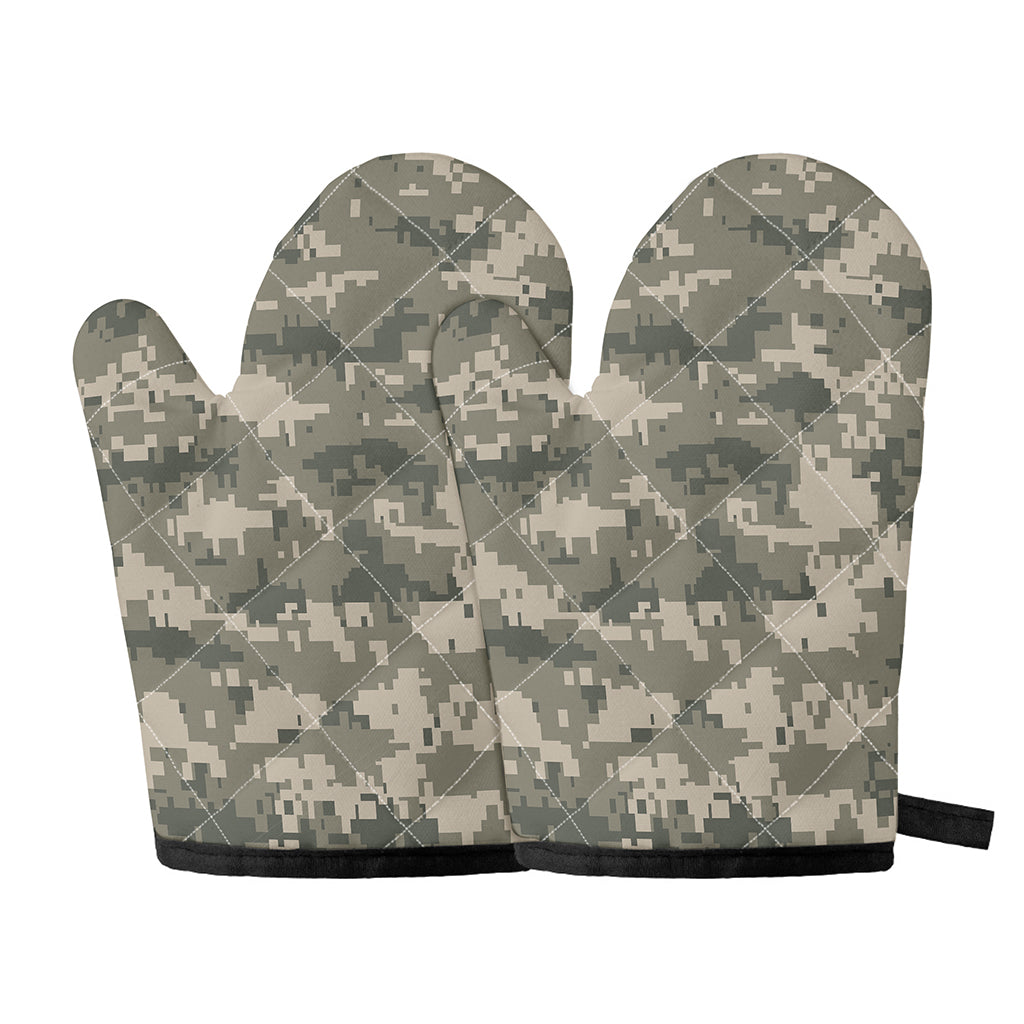 Beige Digital Camo Pattern Print Oven Mitts