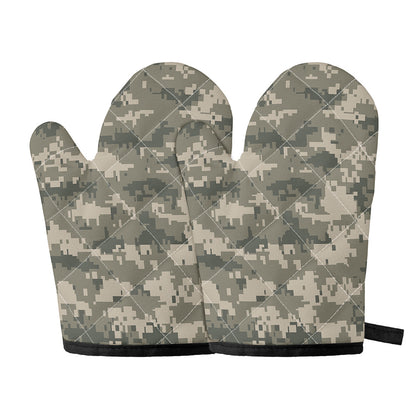 Beige Digital Camo Pattern Print Oven Mitts