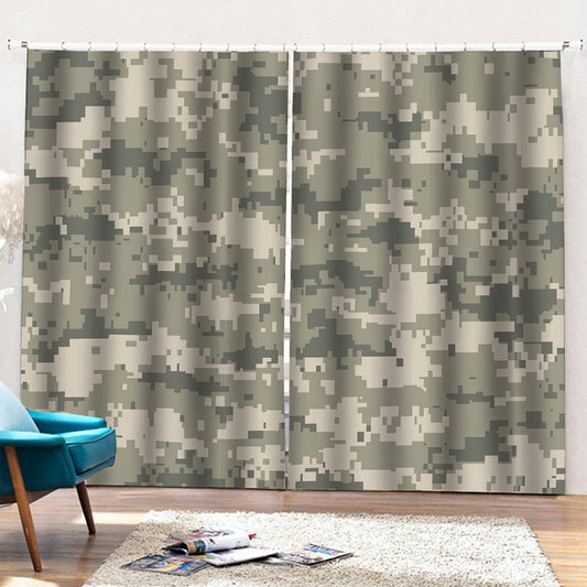 Beige Digital Camo Pattern Print Pencil Pleat Curtains