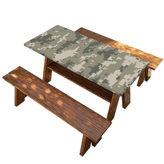Beige Digital Camo Pattern Print Picnic Table Cover