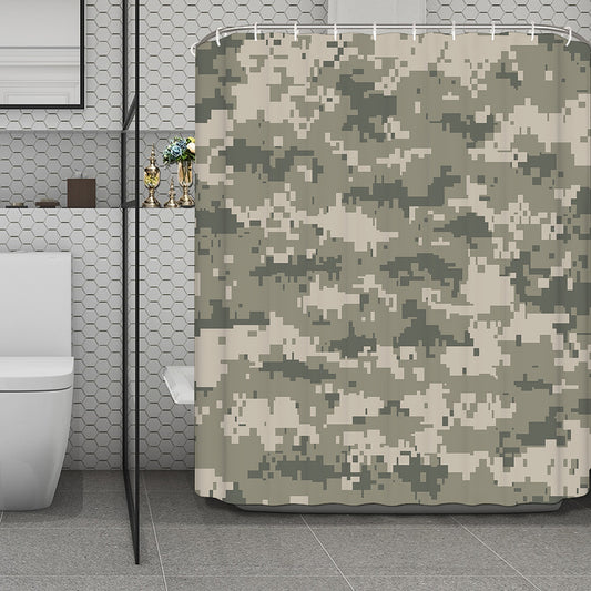 Beige Digital Camo Pattern Print Polyester Shower Curtain