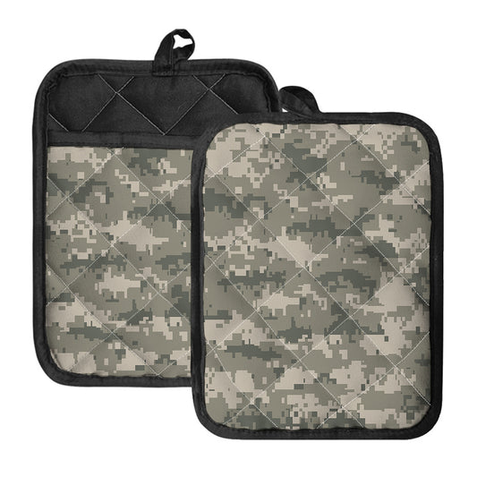 Beige Digital Camo Pattern Print Pot Holders With Pocket
