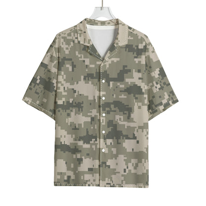 Beige Digital Camo Pattern Print Rayon Hawaiian Shirt