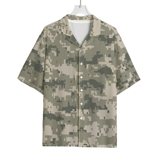 Beige Digital Camo Pattern Print Rayon Hawaiian Shirt