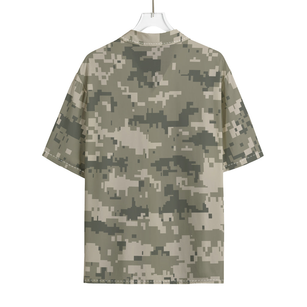 Beige Digital Camo Pattern Print Rayon Hawaiian Shirt
