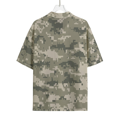 Beige Digital Camo Pattern Print Rayon Hawaiian Shirt