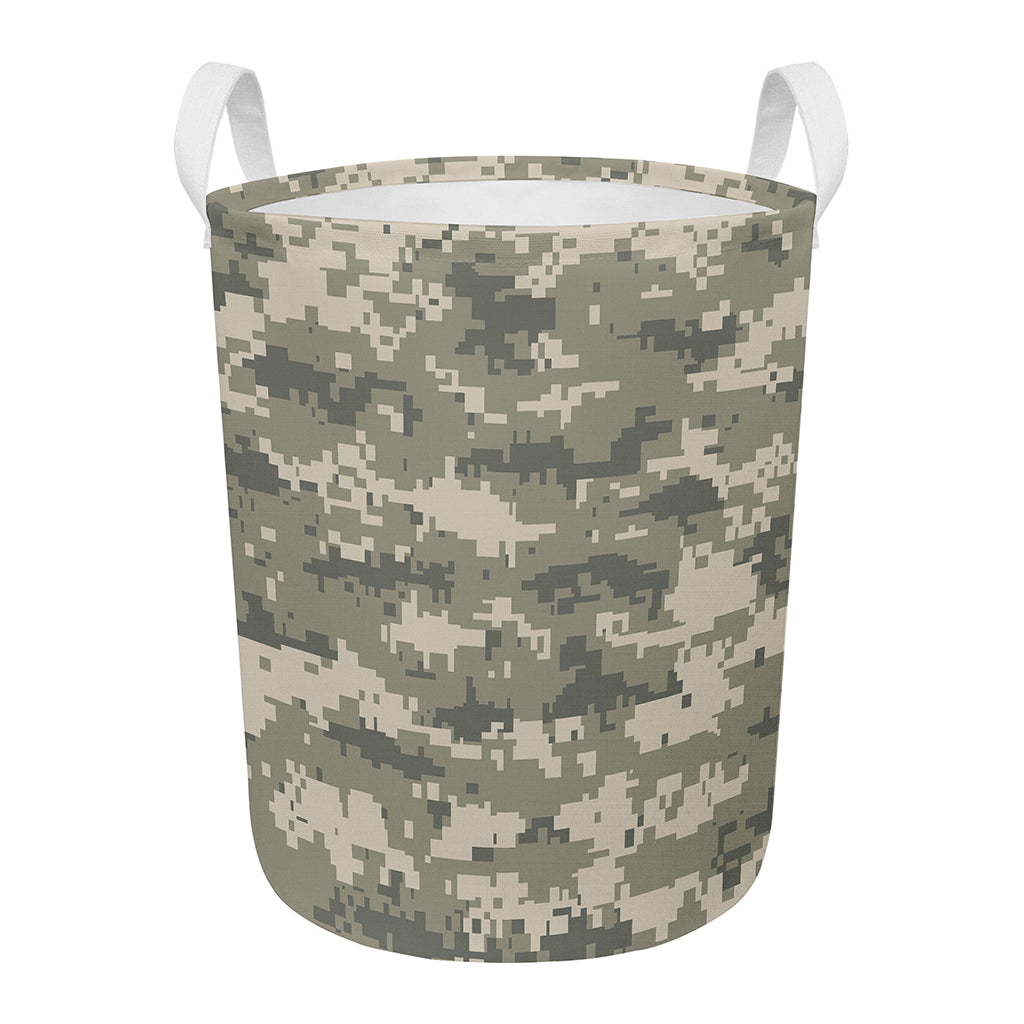 Beige Digital Camo Pattern Print Round Laundry Basket