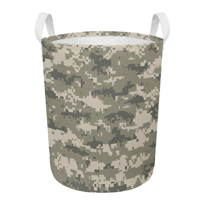Beige Digital Camo Pattern Print Round Laundry Basket