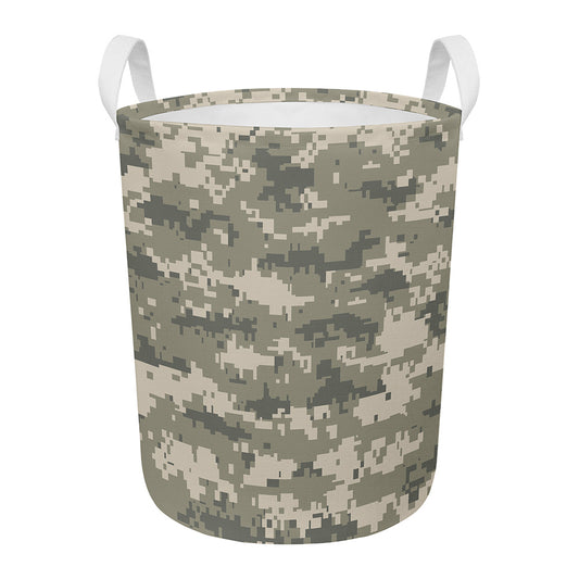 Beige Digital Camo Pattern Print Round Laundry Basket