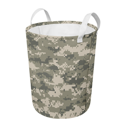 Beige Digital Camo Pattern Print Round Laundry Basket