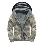 Beige Digital Camo Pattern Print Sherpa Lined Zip Up Hoodie