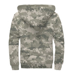 Beige Digital Camo Pattern Print Sherpa Lined Zip Up Hoodie