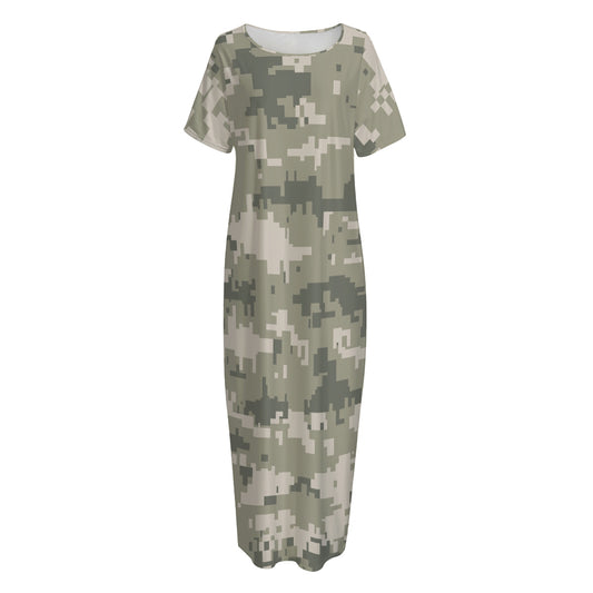 Beige Digital Camo Pattern Print Short Sleeve Long Nightdress