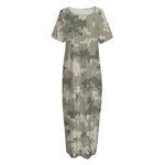 Beige Digital Camo Pattern Print Short Sleeve Long Nightdress
