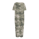 Beige Digital Camo Pattern Print Short Sleeve Long Nightdress