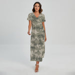Beige Digital Camo Pattern Print Short Sleeve Maxi Dress