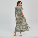 Beige Digital Camo Pattern Print Short Sleeve Maxi Dress
