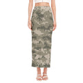 Beige Digital Camo Pattern Print Side Slit Maxi Skirt
