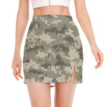 Beige Digital Camo Pattern Print Side Slit Mini Skirt