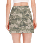 Beige Digital Camo Pattern Print Side Slit Mini Skirt