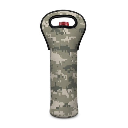 Beige Digital Camo Pattern Print Single Neoprene Wine Tote