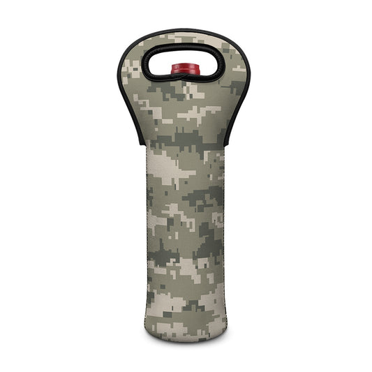 Beige Digital Camo Pattern Print Single Neoprene Wine Tote