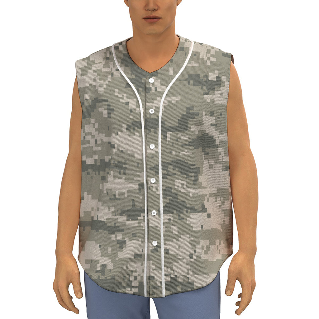 Beige Digital Camo Pattern Print Sleeveless Baseball Jersey