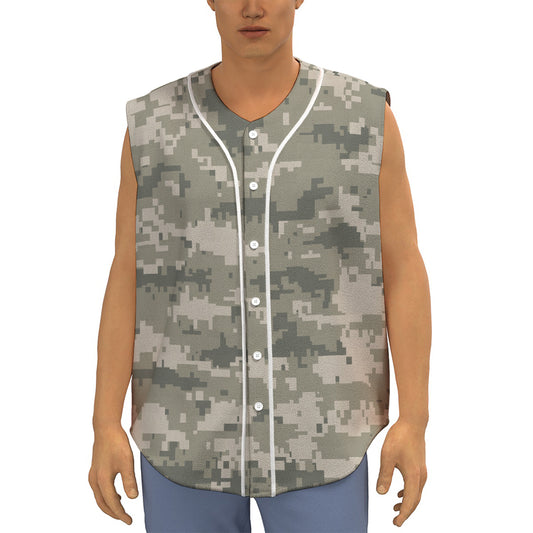 Beige Digital Camo Pattern Print Sleeveless Baseball Jersey
