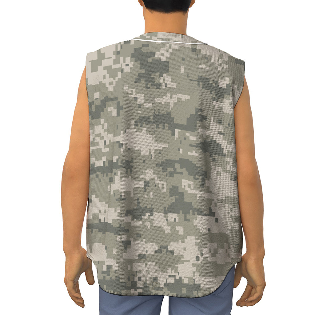 Beige Digital Camo Pattern Print Sleeveless Baseball Jersey