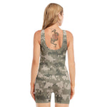 Beige Digital Camo Pattern Print Sleeveless One Piece Swimsuit