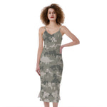 Beige Digital Camo Pattern Print Slim Fit Midi Cami Dress