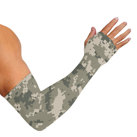 Beige Digital Camo Pattern Print Sun Protection Arm Sleeves