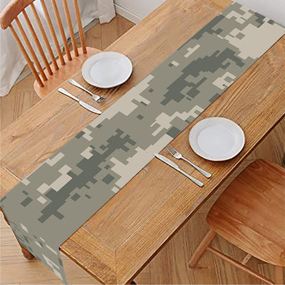 Beige Digital Camo Pattern Print Table Runner