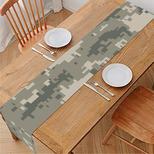 Beige Digital Camo Pattern Print Table Runner