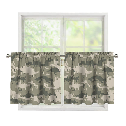 Beige Digital Camo Pattern Print Tier Curtains