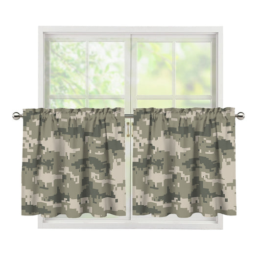 Beige Digital Camo Pattern Print Tier Curtains